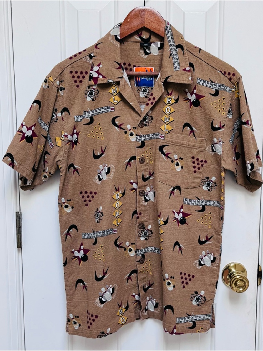 Men's Short-Sleeve Bowling Print Camp Shirt - Tan
